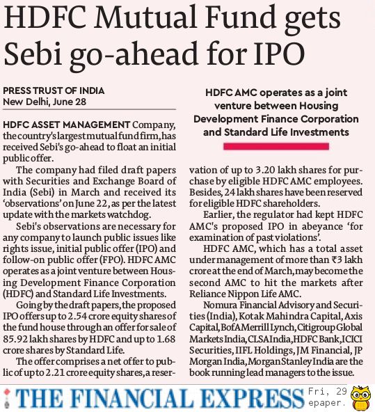 Mutual Funds - HDFC Mutual Fund Gets Sebi Go Ahead For IPO