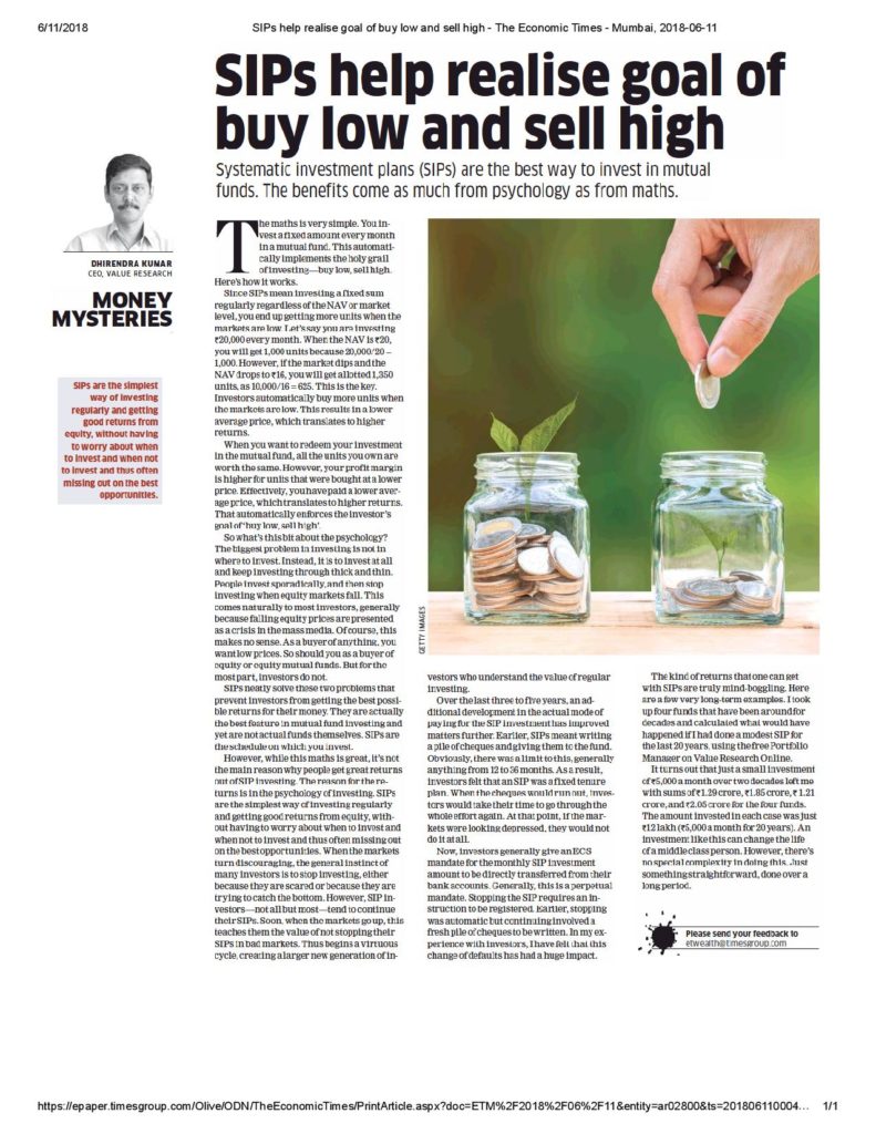 Mutual Funds - SIPs Help Realise Goal Of Buy Low and Sell High